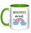 Mug with a colored handle Unicorns are real kelly-green фото