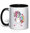 Mug with a colored handle Hyping unicorn black фото