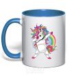 Mug with a colored handle Hyping unicorn royal-blue фото