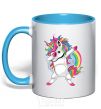 Mug with a colored handle Hyping unicorn sky-blue фото