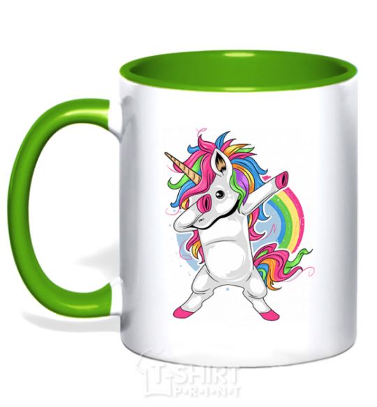 Mug with a colored handle Hyping unicorn kelly-green фото
