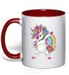 Mug with a colored handle Hyping unicorn red фото