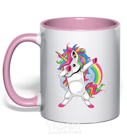 Mug with a colored handle Hyping unicorn light-pink фото