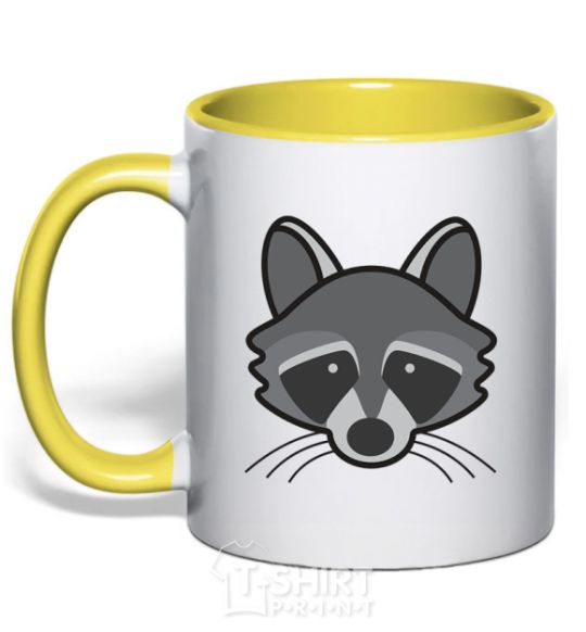 Mug with a colored handle Raccoon yellow фото