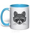 Mug with a colored handle Raccoon sky-blue фото