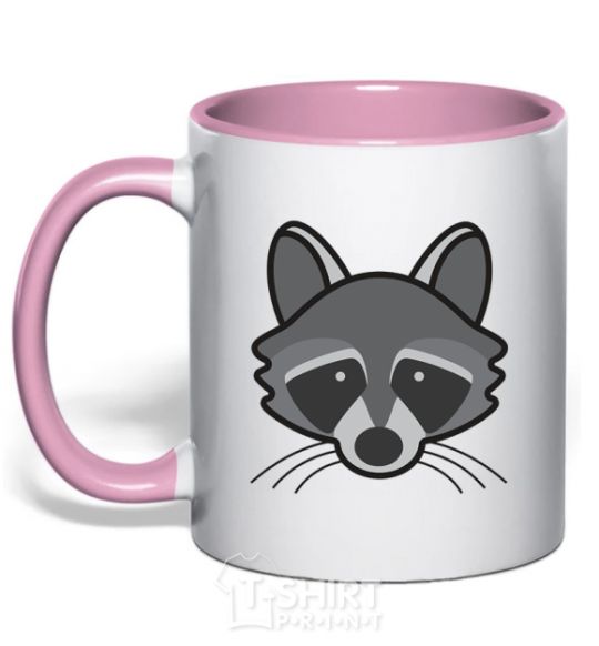 Mug with a colored handle Raccoon light-pink фото