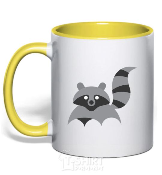Mug with a colored handle Racoon yellow фото