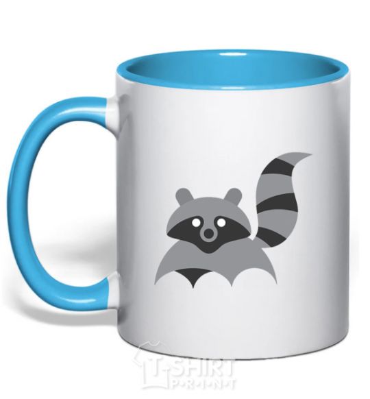 Mug with a colored handle Racoon sky-blue фото