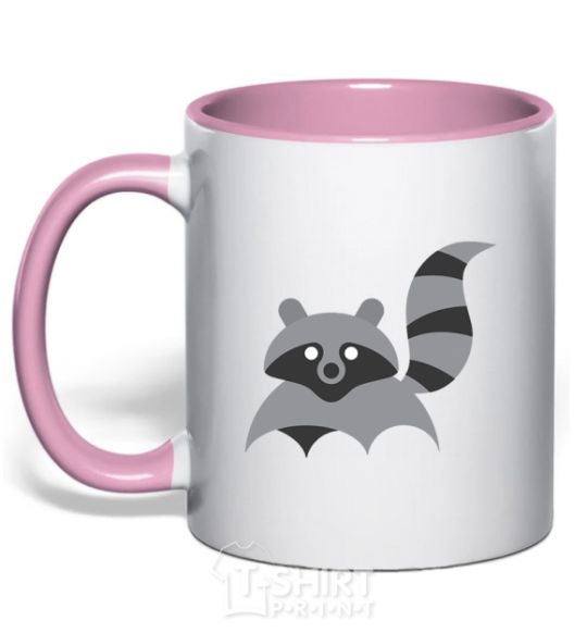 Mug with a colored handle Racoon light-pink фото