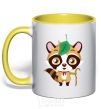 Mug with a colored handle Little raccoon yellow фото