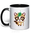 Mug with a colored handle Little raccoon black фото