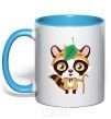 Mug with a colored handle Little raccoon sky-blue фото