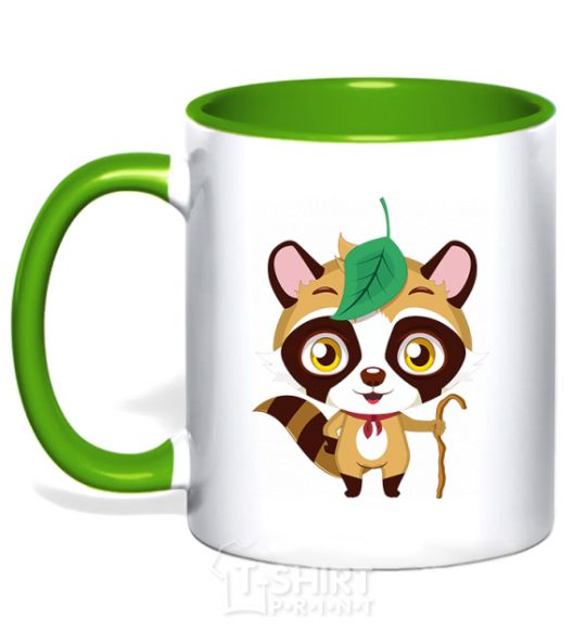 Mug with a colored handle Little raccoon kelly-green фото