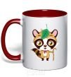 Mug with a colored handle Little raccoon red фото