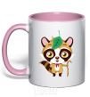 Mug with a colored handle Little raccoon light-pink фото