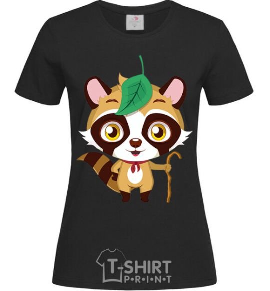 Women's T-shirt Little raccoon black фото