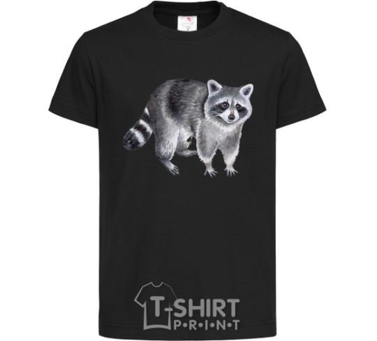 Kids T-shirt A drawing of a raccoon black фото