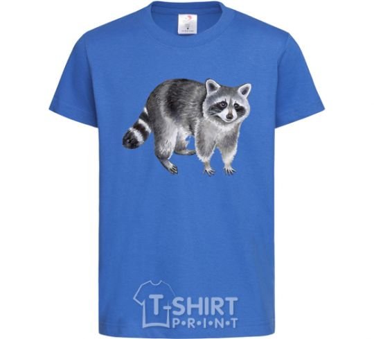 Kids T-shirt A drawing of a raccoon royal-blue фото
