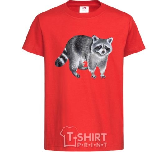 Kids T-shirt A drawing of a raccoon red фото