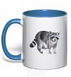 Mug with a colored handle A drawing of a raccoon royal-blue фото