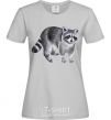 Women's T-shirt A drawing of a raccoon grey фото