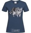 Women's T-shirt A drawing of a raccoon navy-blue фото