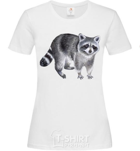 Women's T-shirt A drawing of a raccoon White фото