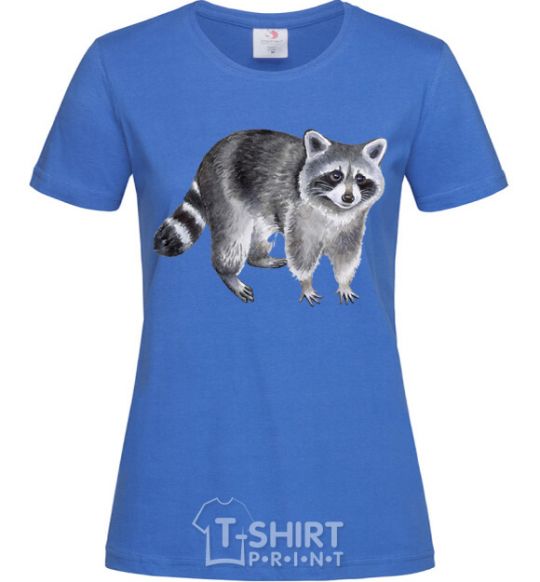 Women's T-shirt A drawing of a raccoon royal-blue фото