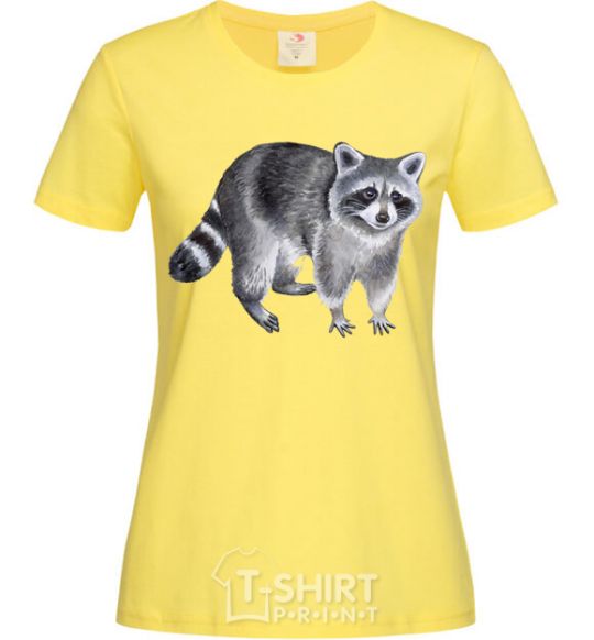 Women's T-shirt A drawing of a raccoon cornsilk фото