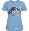 Women's T-shirt A drawing of a raccoon sky-blue фото