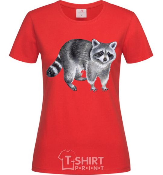 Women's T-shirt A drawing of a raccoon red фото