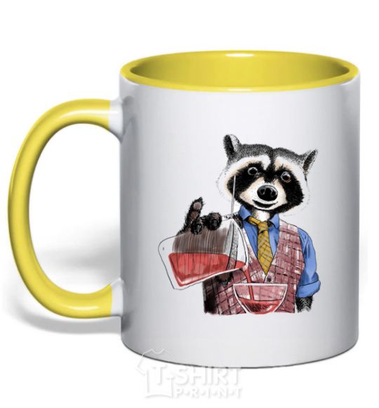 Mug with a colored handle Coon bartender yellow фото