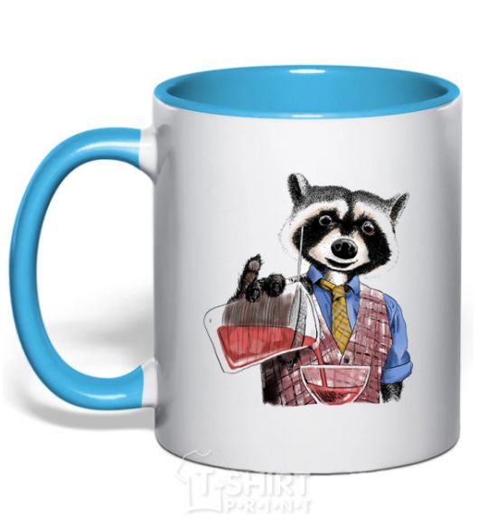 Mug with a colored handle Coon bartender sky-blue фото