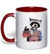 Mug with a colored handle Coon bartender red фото