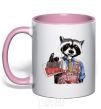 Mug with a colored handle Coon bartender light-pink фото