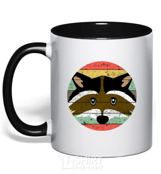 Mug with a colored handle Round racoon black фото