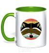 Mug with a colored handle Round racoon kelly-green фото