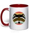 Mug with a colored handle Round racoon red фото