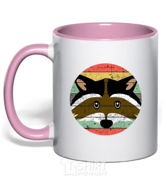 Mug with a colored handle Round racoon light-pink фото