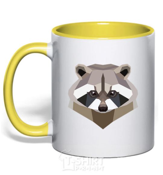 Mug with a colored handle Racoon art yellow фото