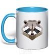 Mug with a colored handle Racoon art sky-blue фото