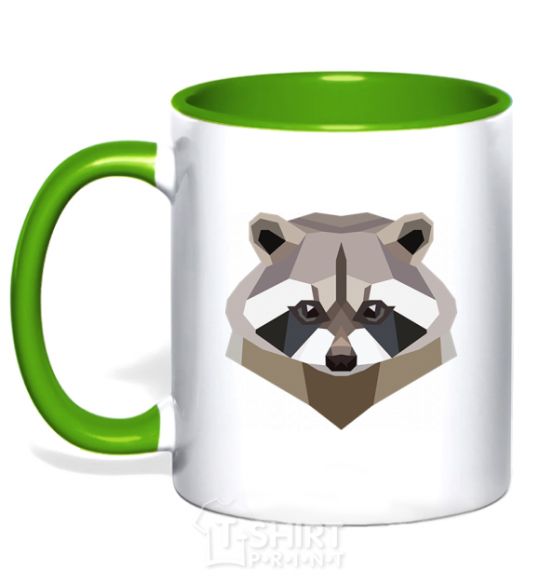 Mug with a colored handle Racoon art kelly-green фото