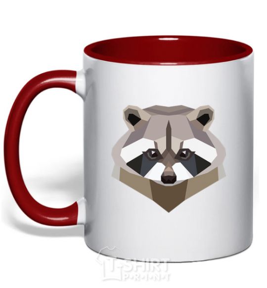 Mug with a colored handle Racoon art red фото