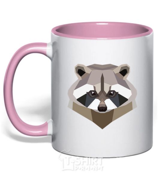 Mug with a colored handle Racoon art light-pink фото