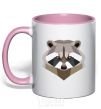 Mug with a colored handle Racoon art light-pink фото