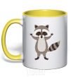Mug with a colored handle Sweet racoon hug yellow фото