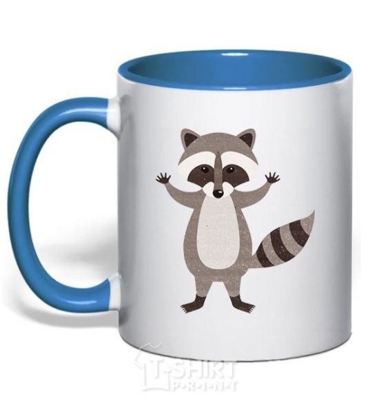 Mug with a colored handle Sweet racoon hug royal-blue фото