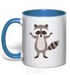 Mug with a colored handle Sweet racoon hug royal-blue фото