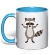 Mug with a colored handle Sweet racoon hug sky-blue фото