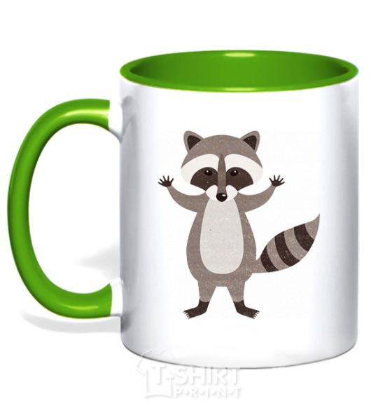 Mug with a colored handle Sweet racoon hug kelly-green фото